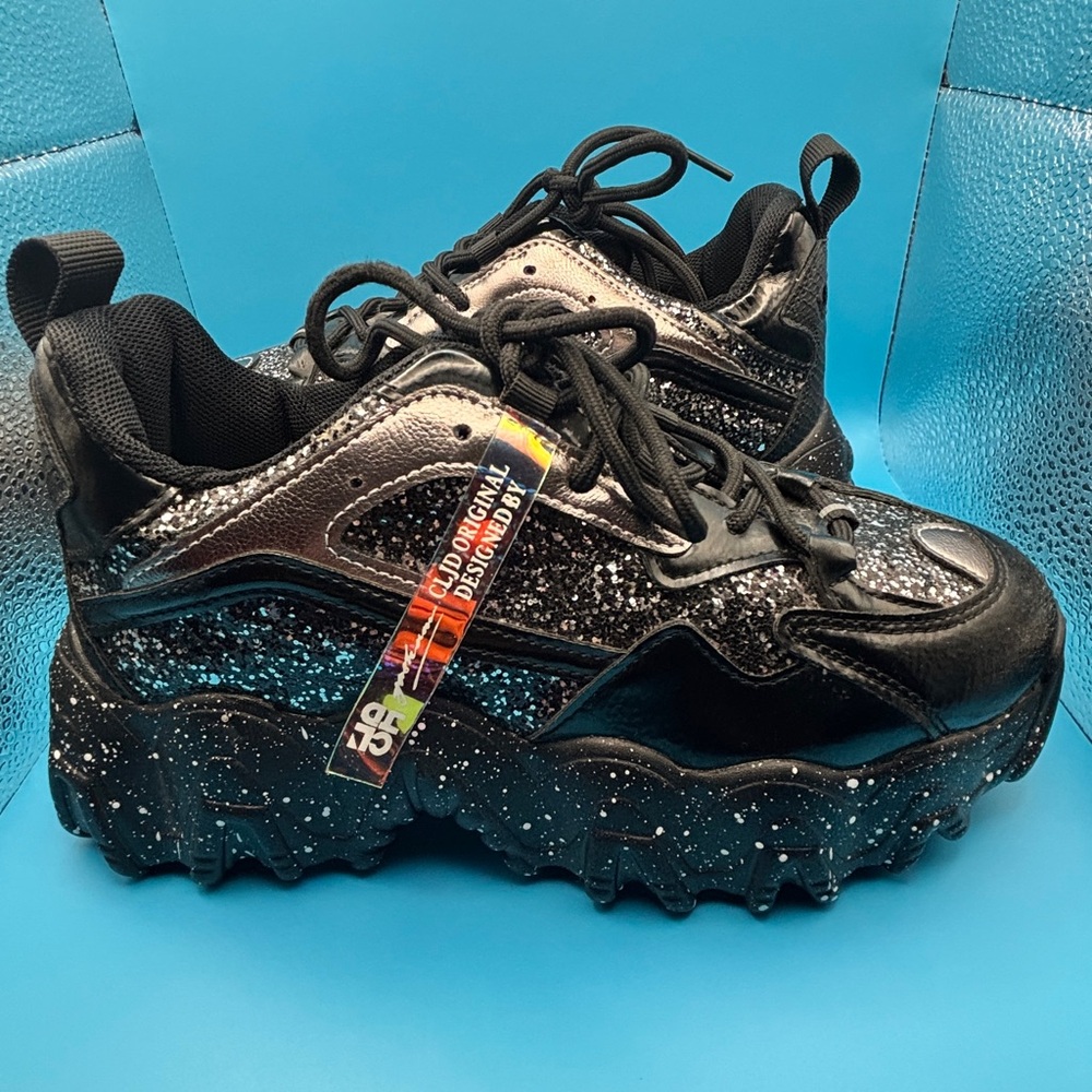 Kids Black Glitter Sneakers